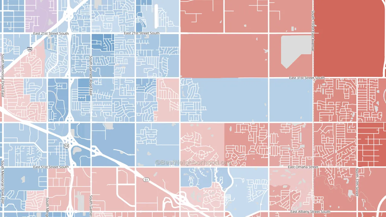 74134, OK block-group political-lean map