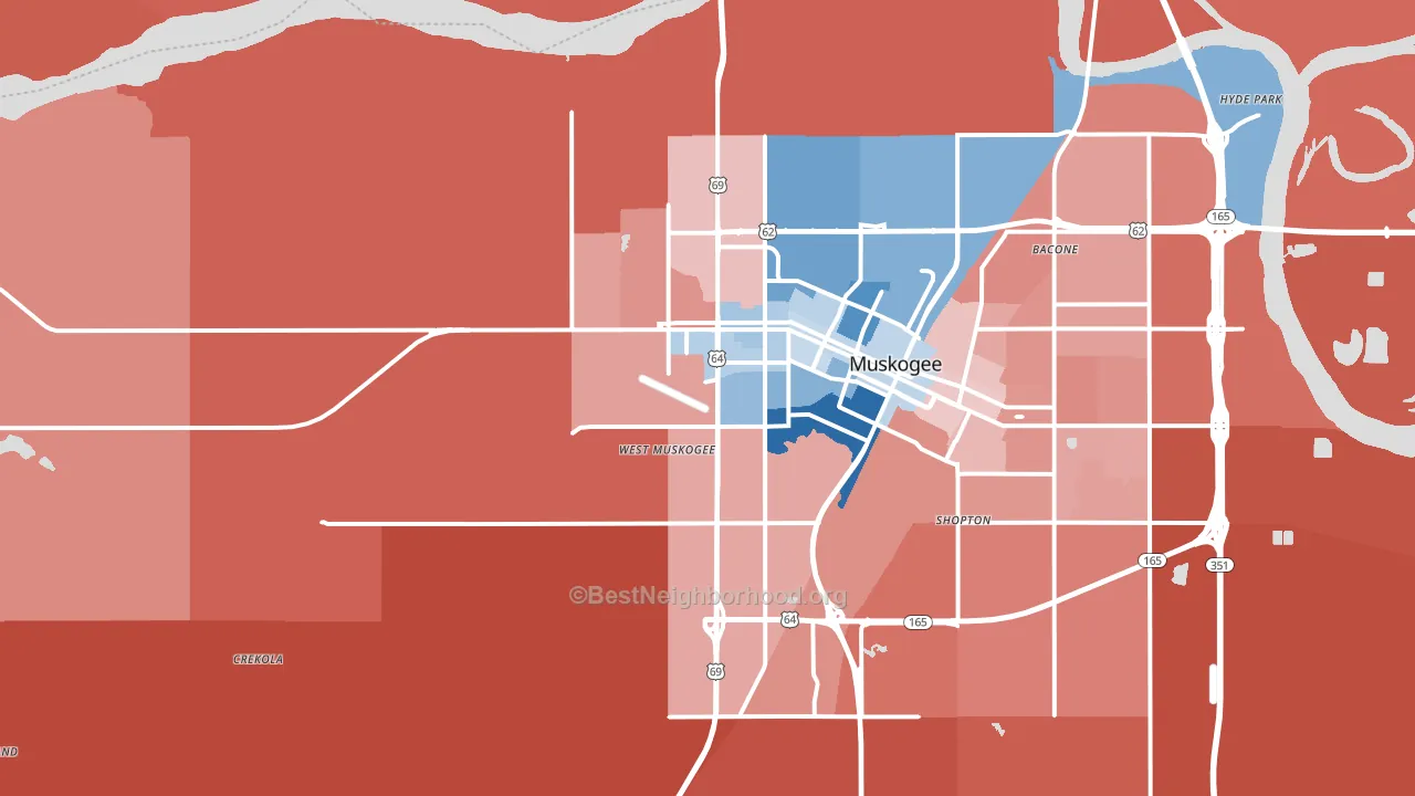 74401, OK block-group political-lean map
