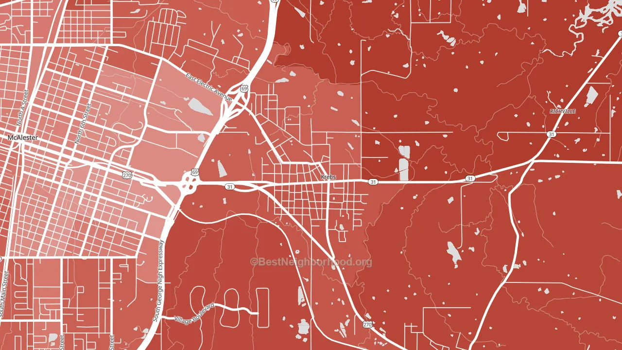 74554, OK block-group political-lean map