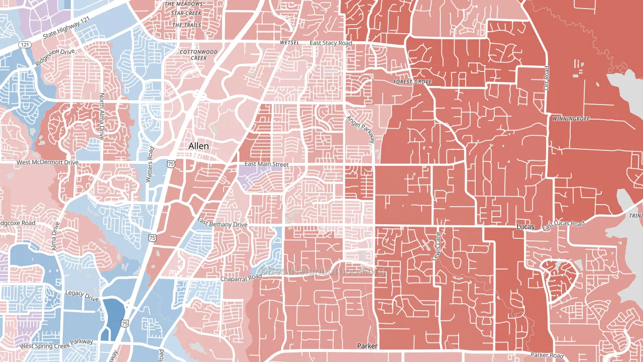 75002, TX block-group political-lean map