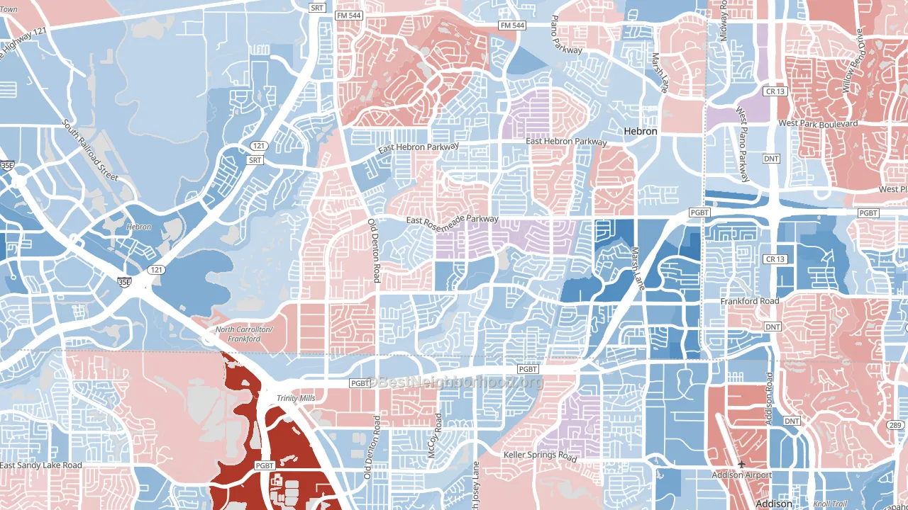 75007, TX block-group political-lean map