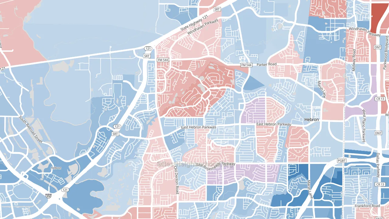 75010, TX block-group political-lean map