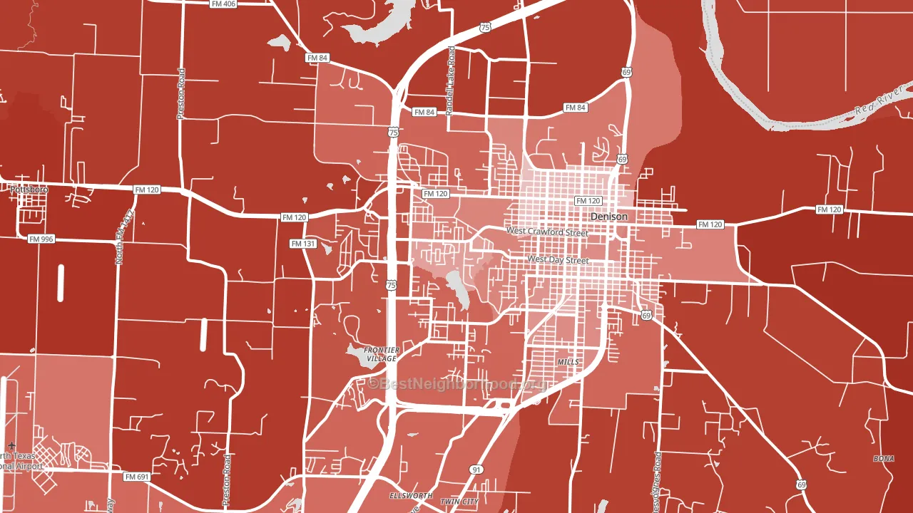 75020, TX block-group political-lean map