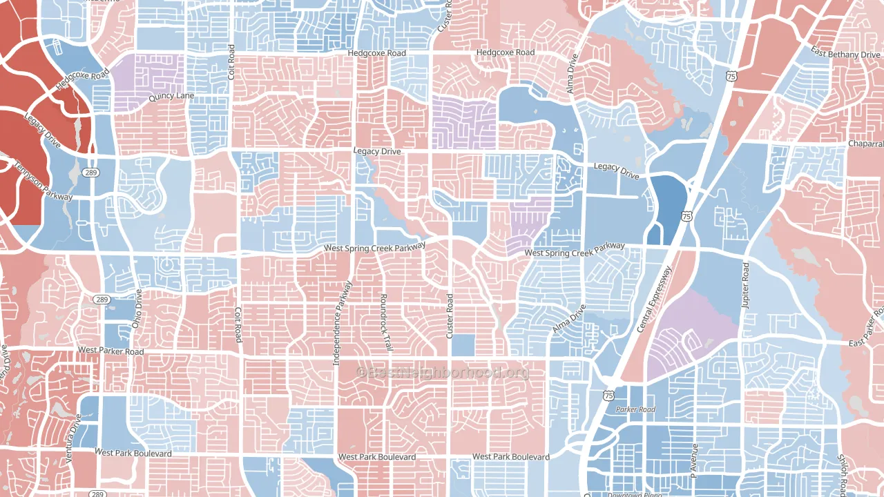 75023, TX block-group political-lean map
