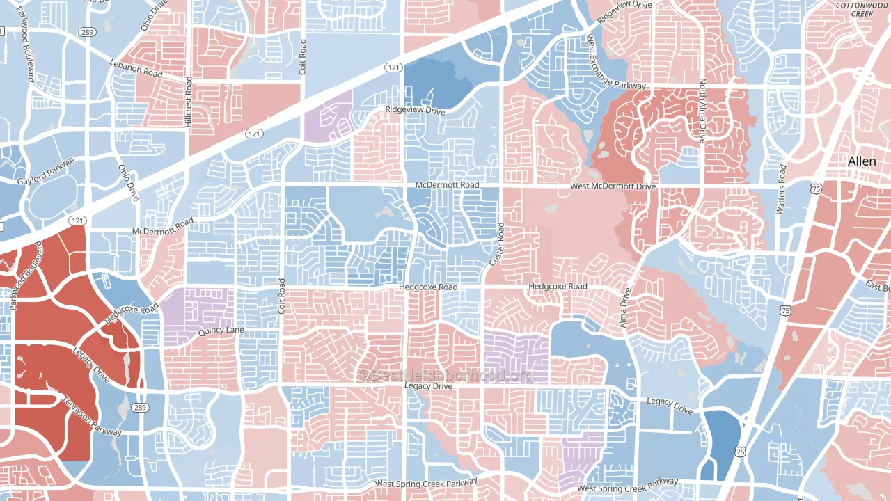 75025, TX block-group political-lean map