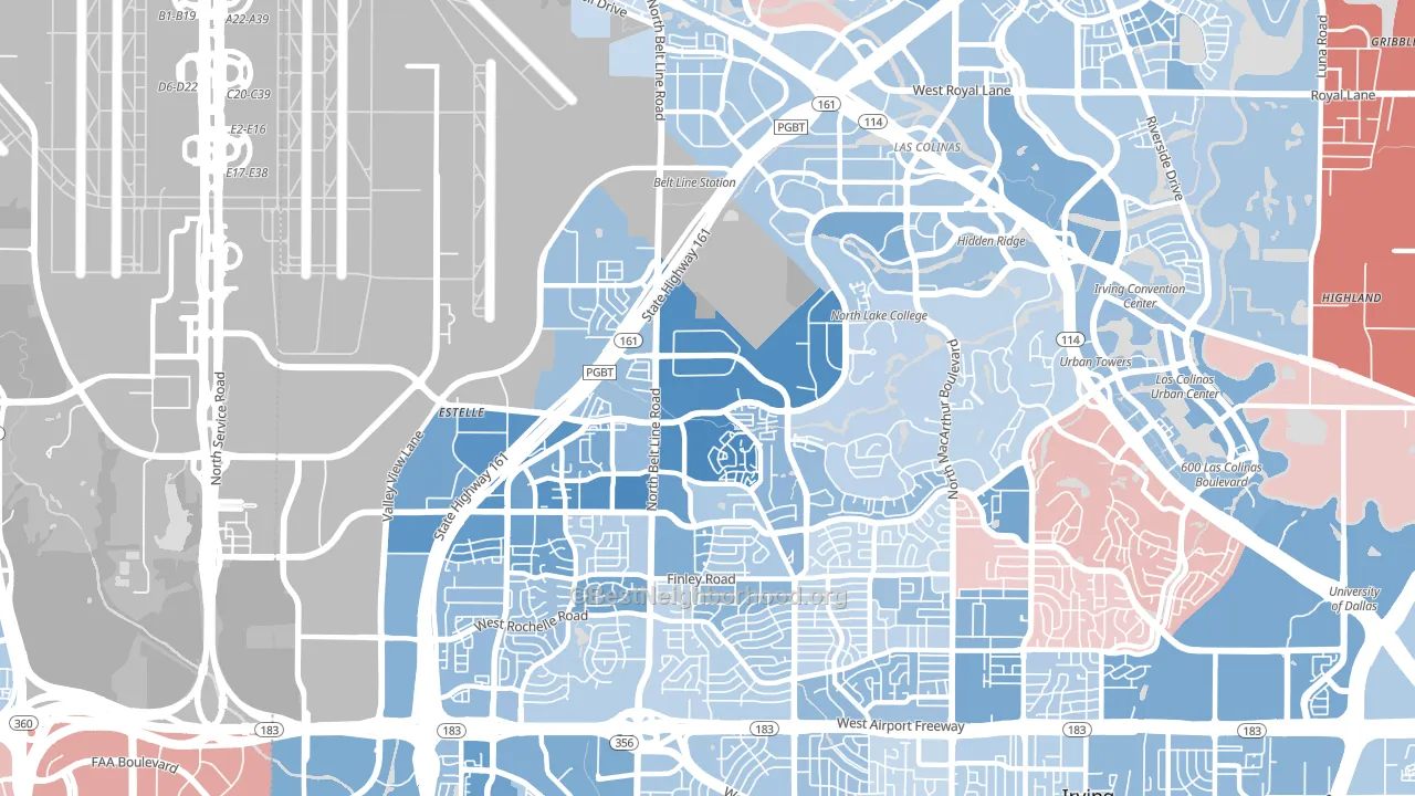 75038, TX block-group political-lean map