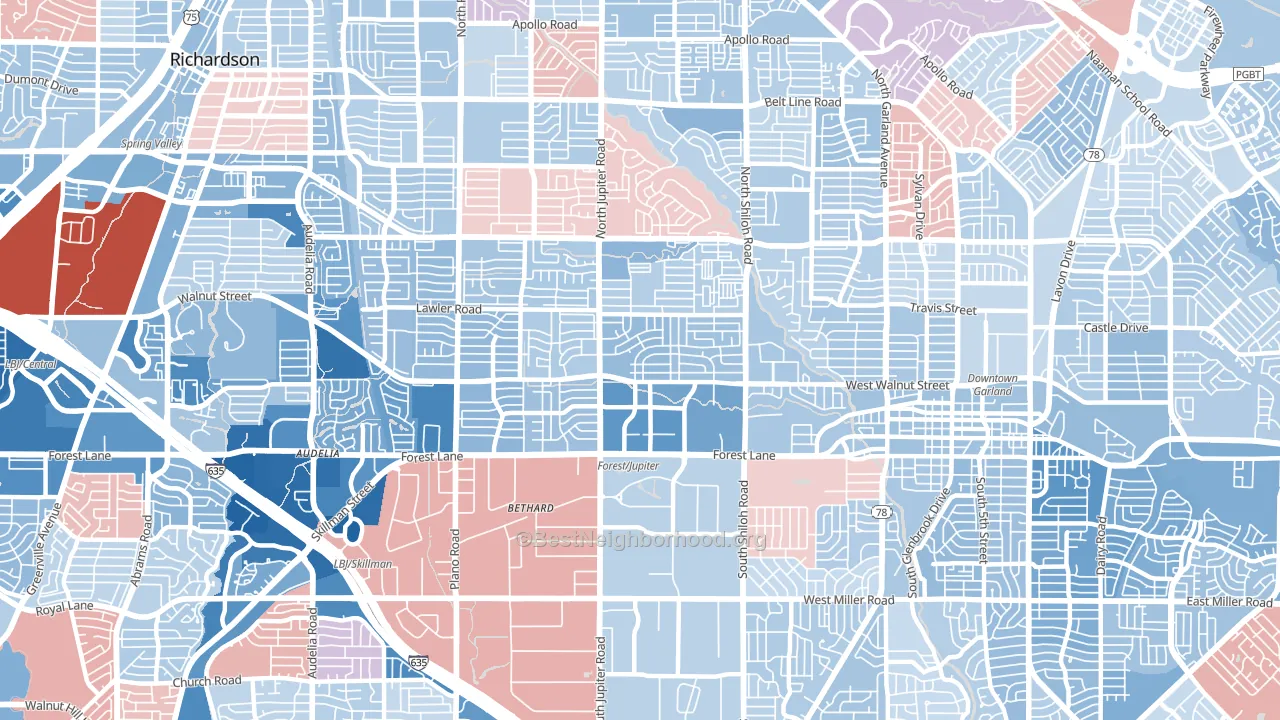 75042, TX block-group political-lean map