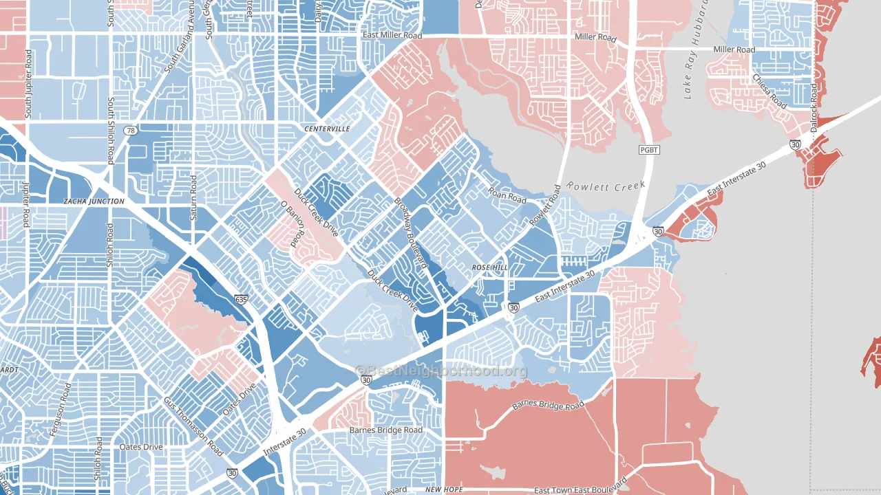 75043, TX block-group political-lean map