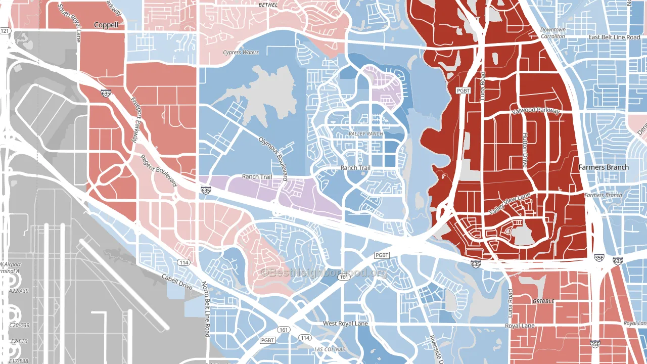 75063, TX block-group political-lean map
