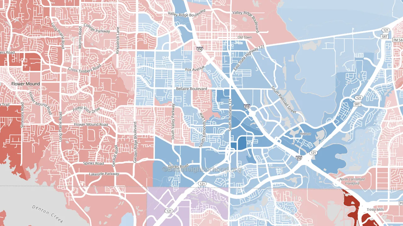75067, TX block-group political-lean map