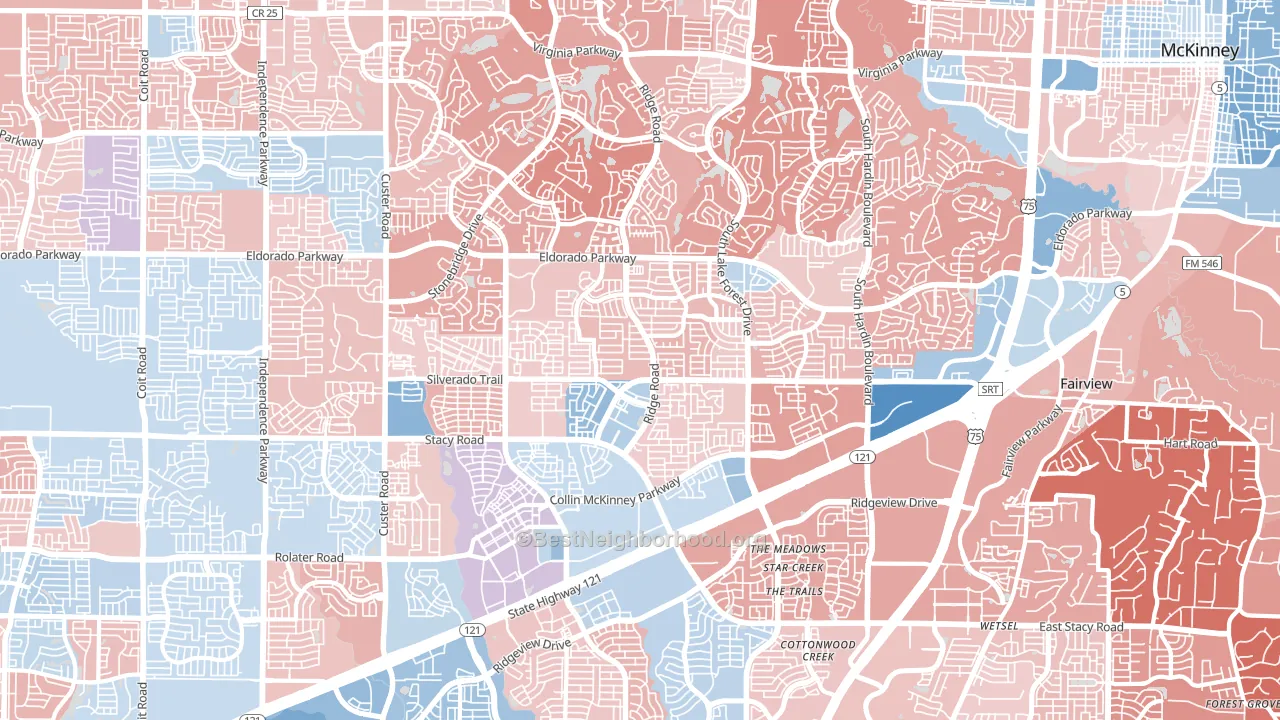 75070, TX block-group political-lean map