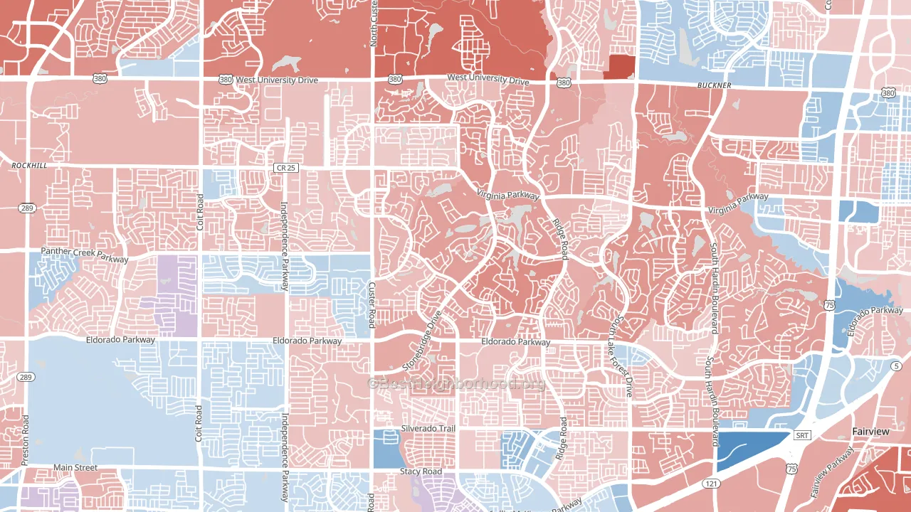 75072, TX block-group political-lean map