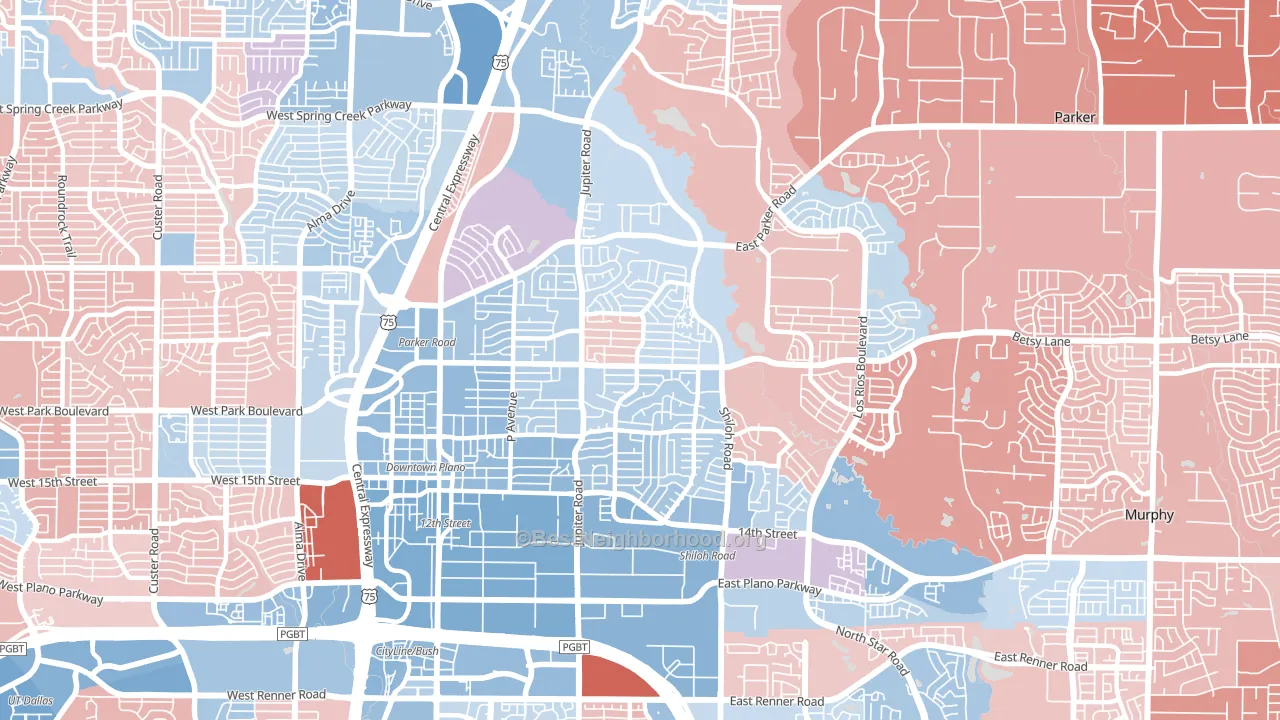 75074, TX block-group political-lean map