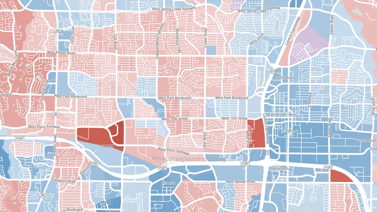 75075, TX block-group political-lean map