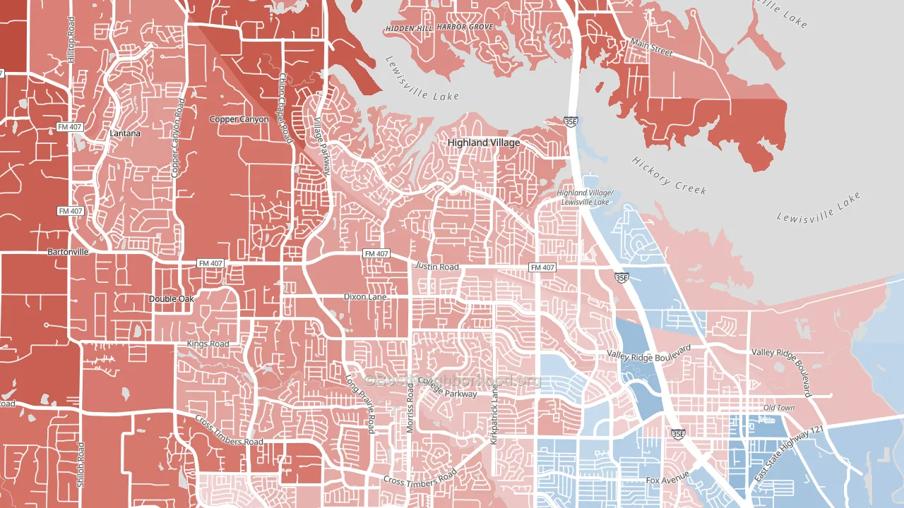 75077, TX block-group political-lean map