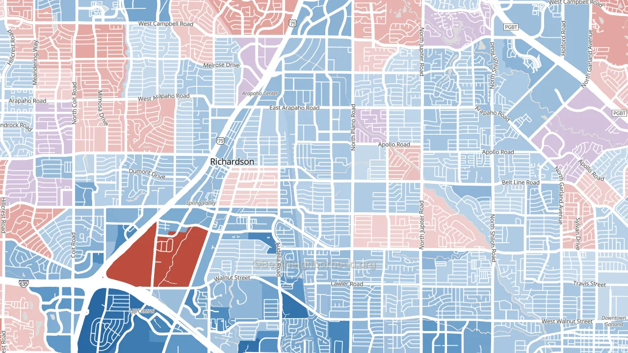75081, TX block-group political-lean map