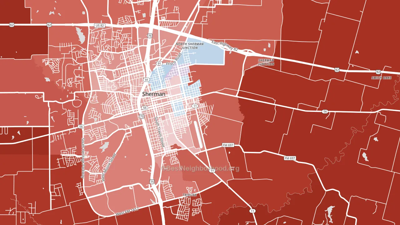 75090, TX block-group political-lean map
