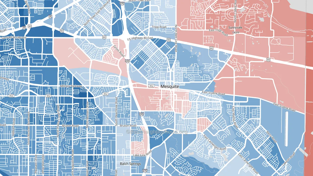 75149, TX block-group political-lean map