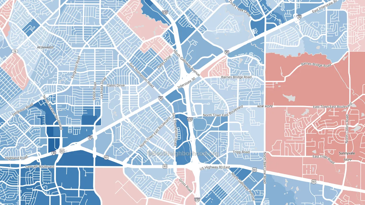75150, TX block-group political-lean map