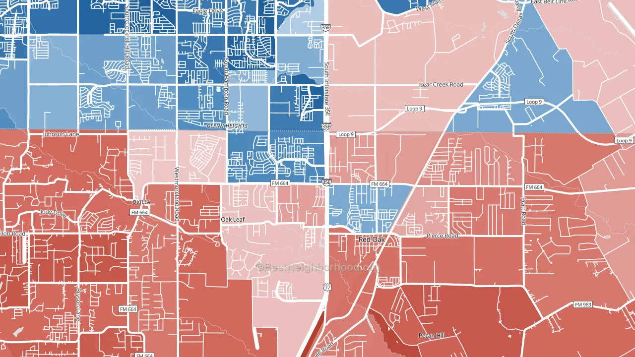 75154, TX block-group political-lean map