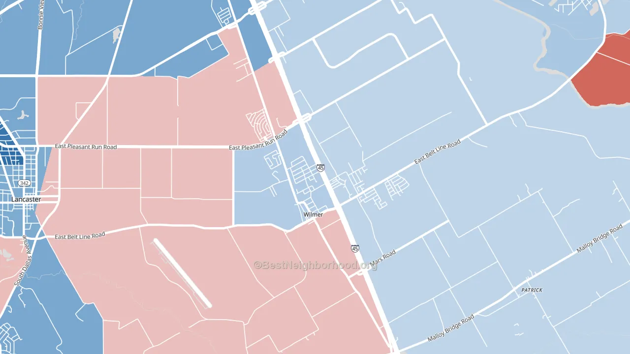75172, TX block-group political-lean map
