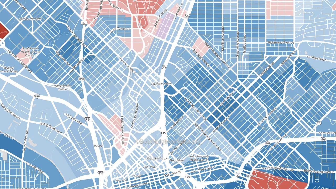75204, TX block-group political-lean map
