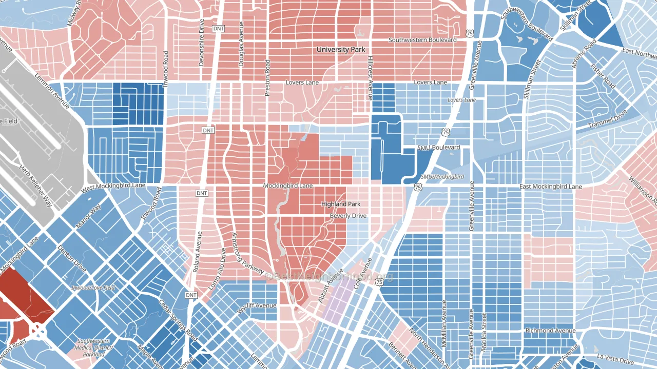 75205, TX block-group political-lean map