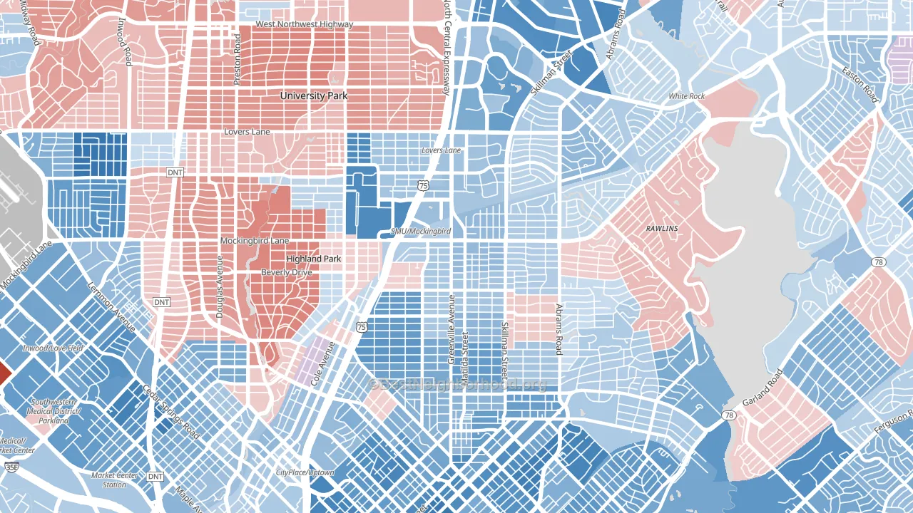 75206, TX block-group political-lean map