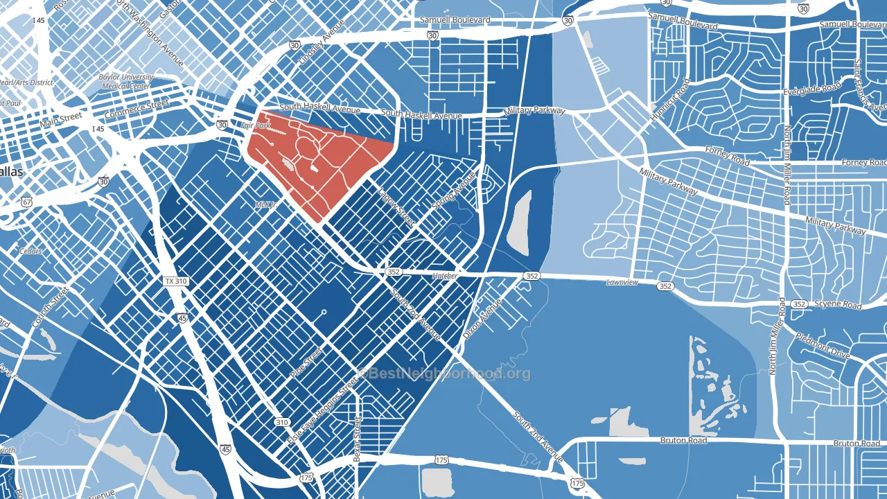 75210, TX block-group political-lean map