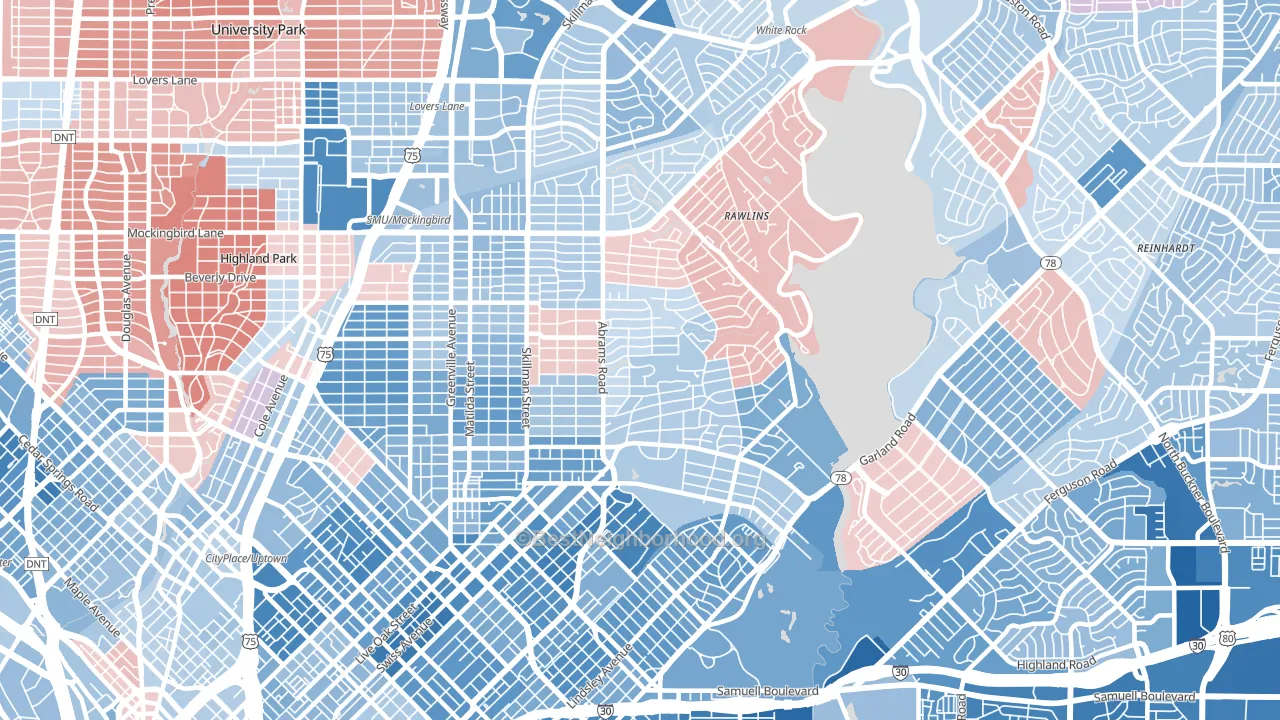 75214, TX block-group political-lean map