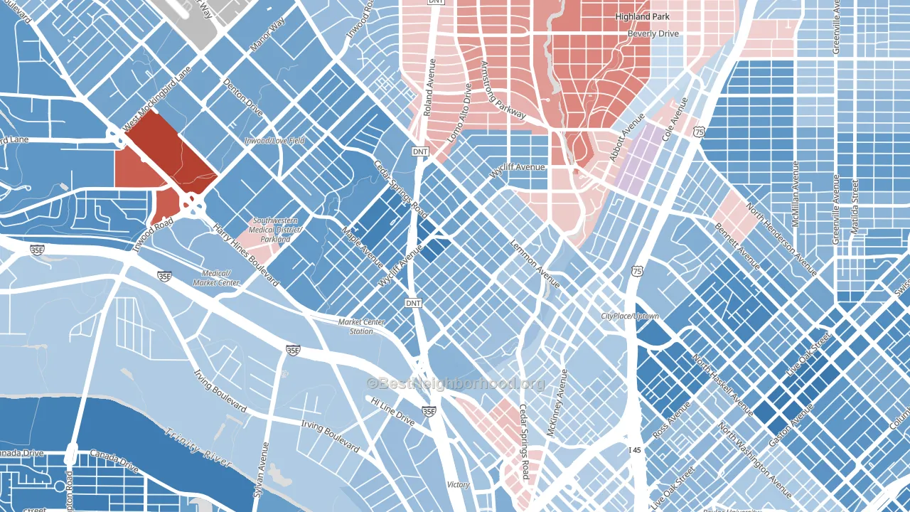 75219, TX block-group political-lean map