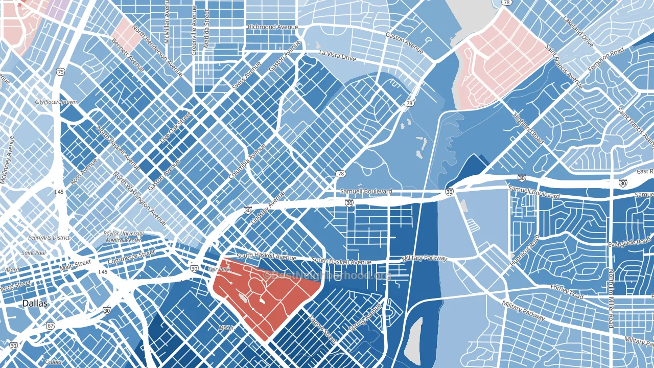 75223, TX block-group political-lean map