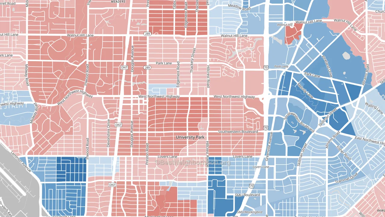 75225, TX block-group political-lean map