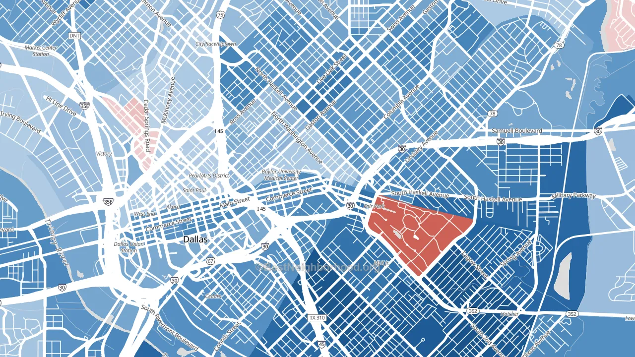 75226, TX block-group political-lean map