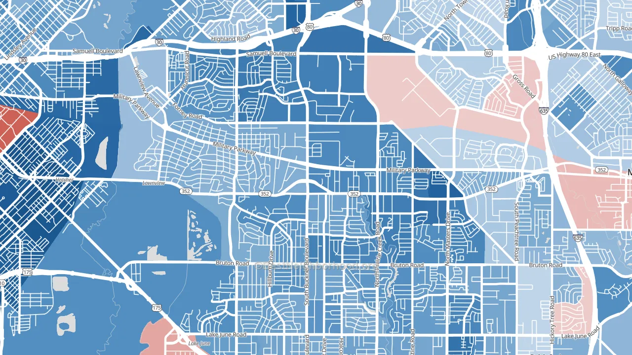 75227, TX block-group political-lean map