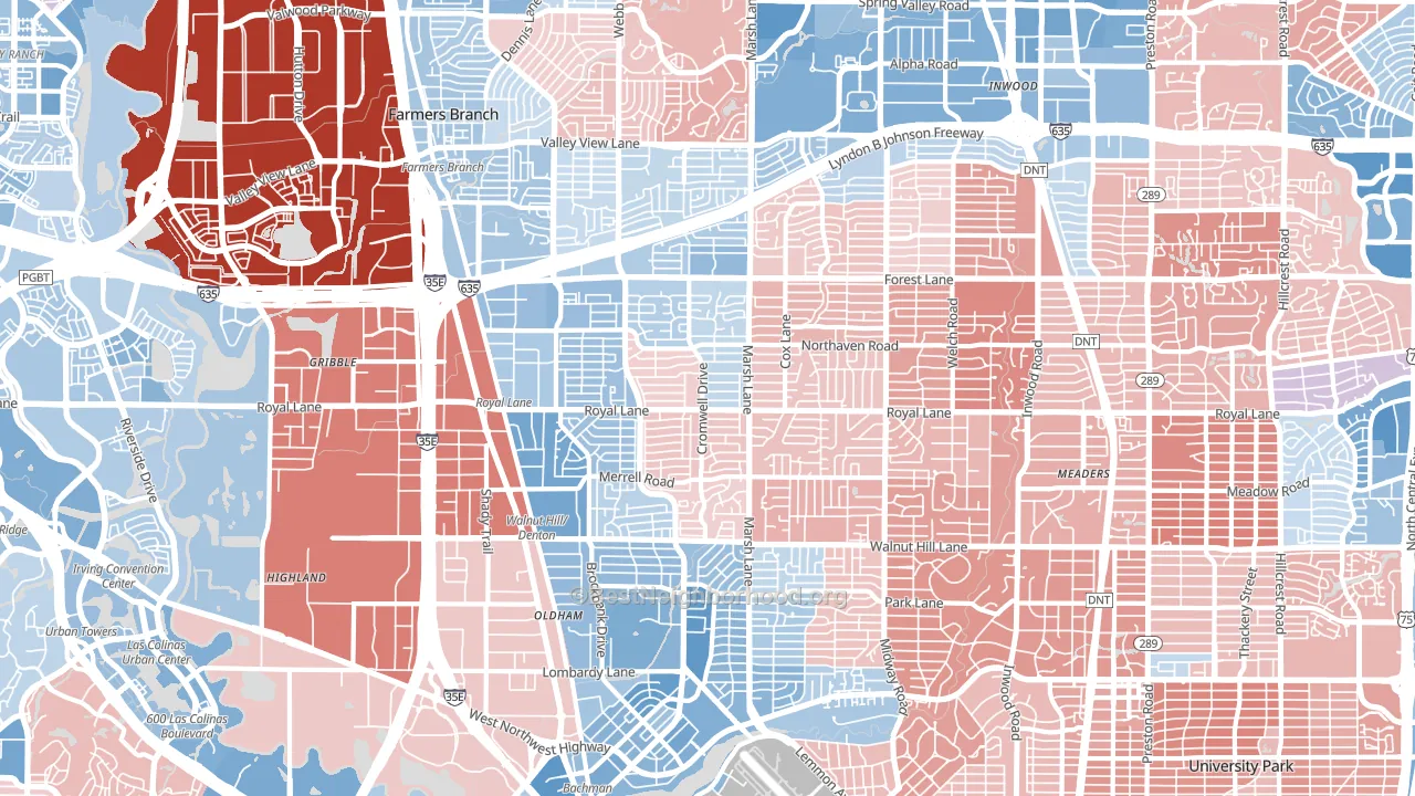 75229, TX block-group political-lean map