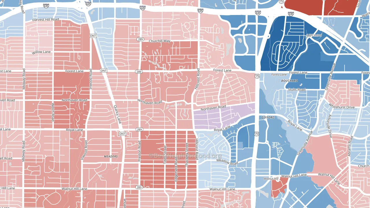 75230, TX block-group political-lean map