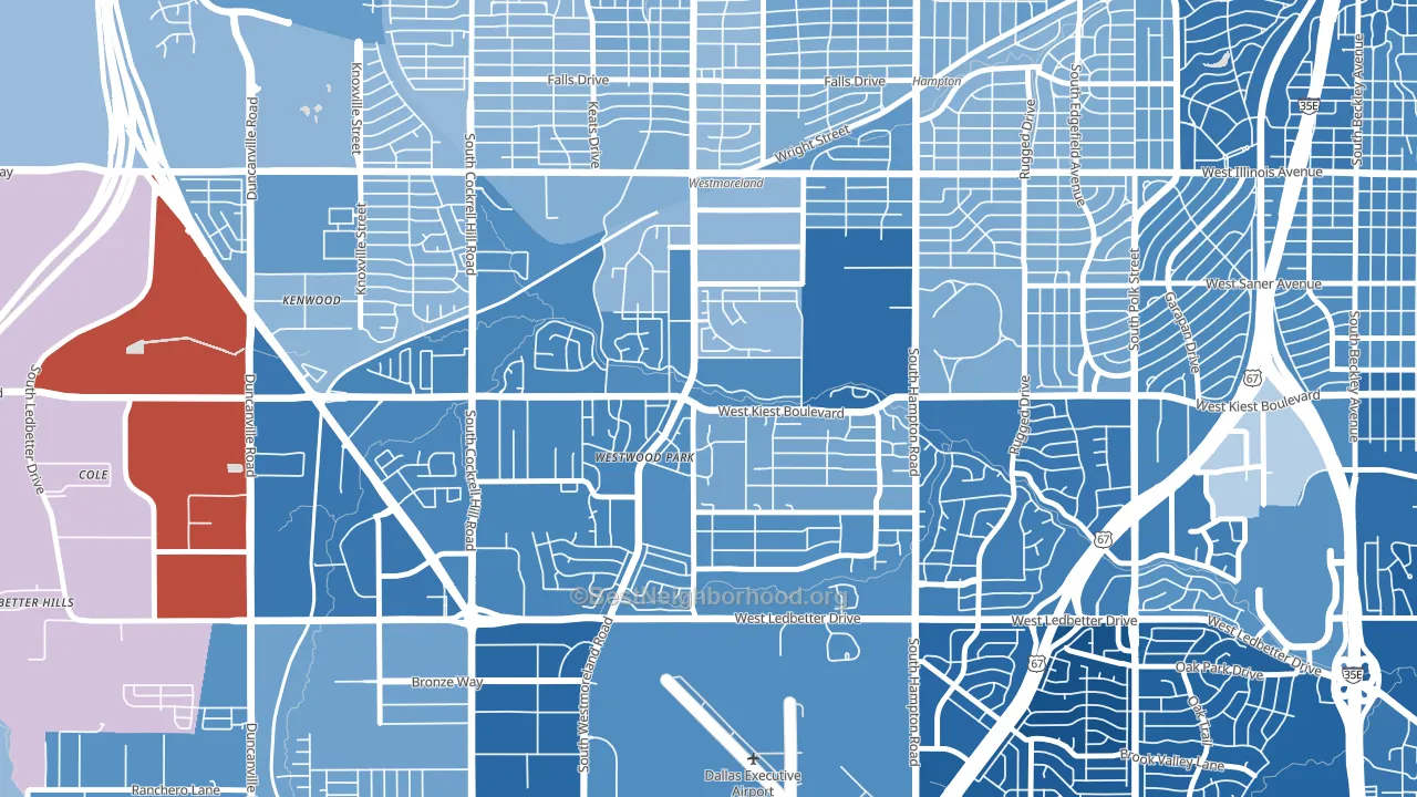 75233, TX block-group political-lean map