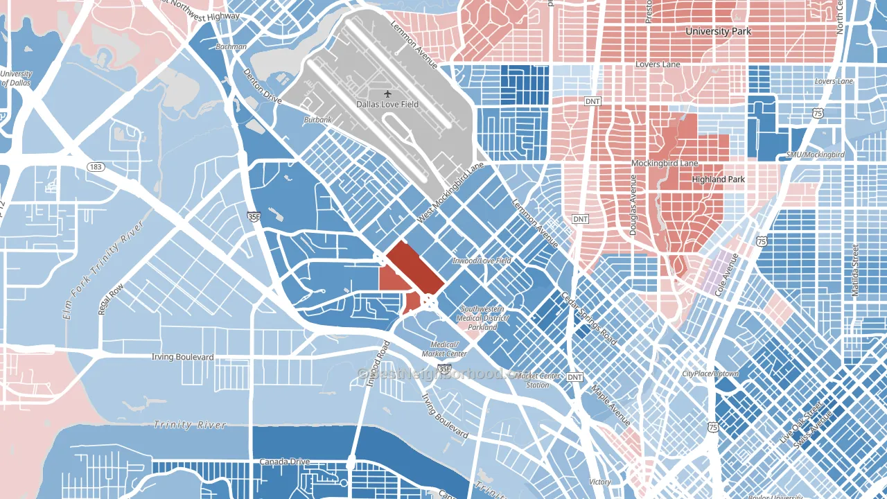 75235, TX block-group political-lean map