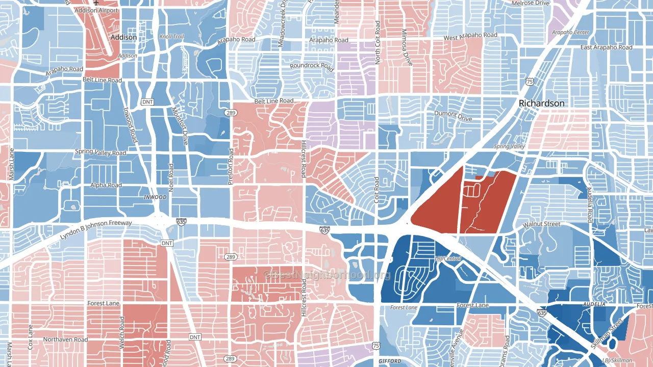 75240, TX block-group political-lean map