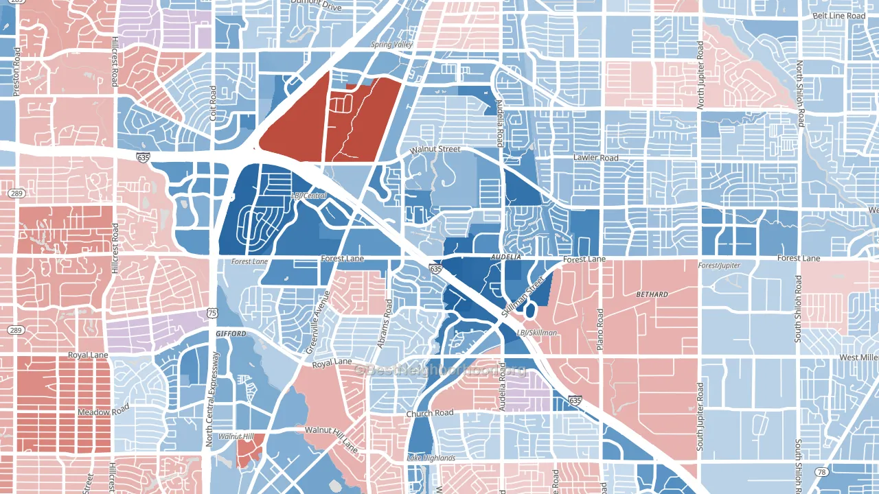 75243, TX block-group political-lean map