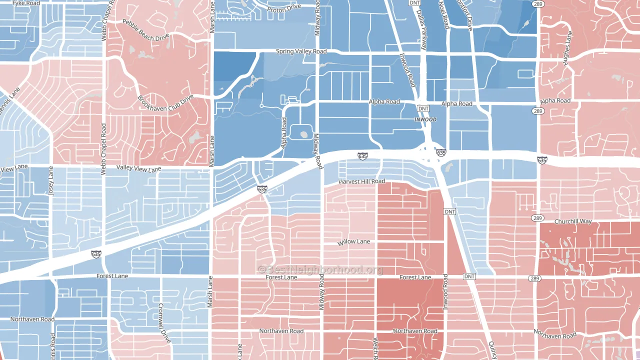 75244, TX block-group political-lean map