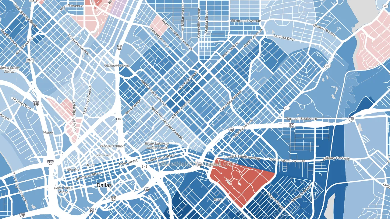 75246, TX block-group political-lean map