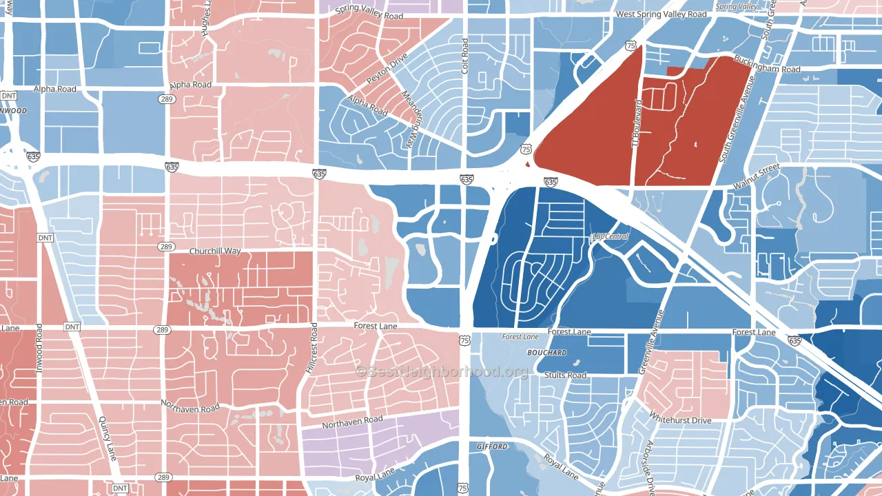 75251, TX block-group political-lean map