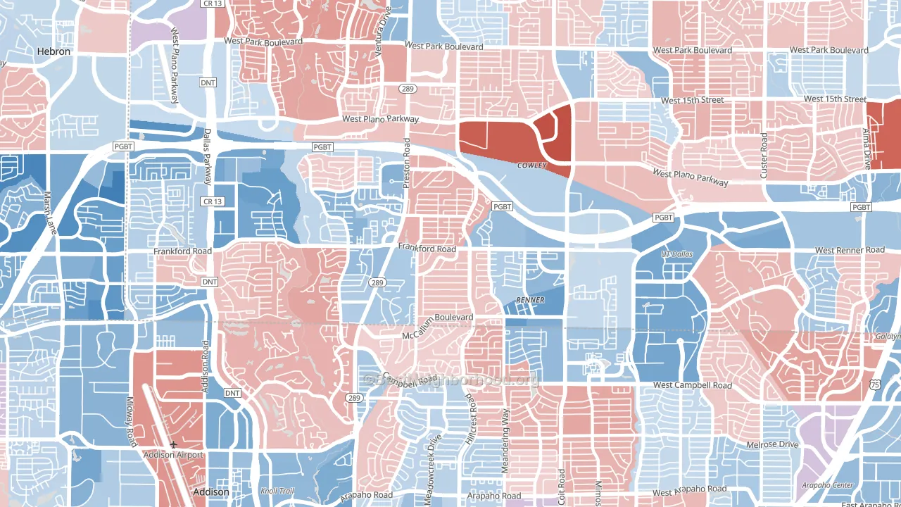 75252, TX block-group political-lean map