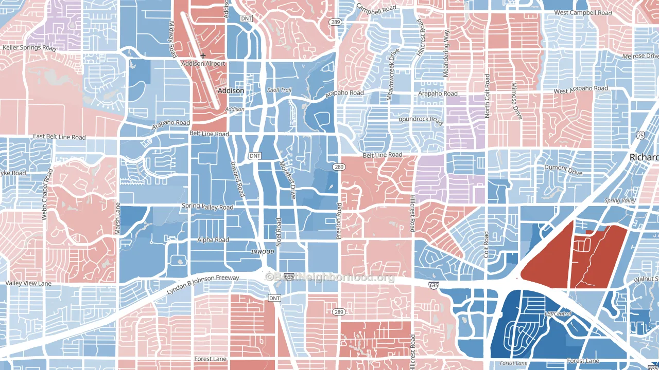 75254, TX block-group political-lean map