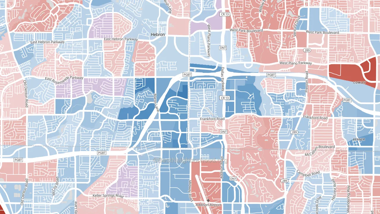 75287, TX block-group political-lean map