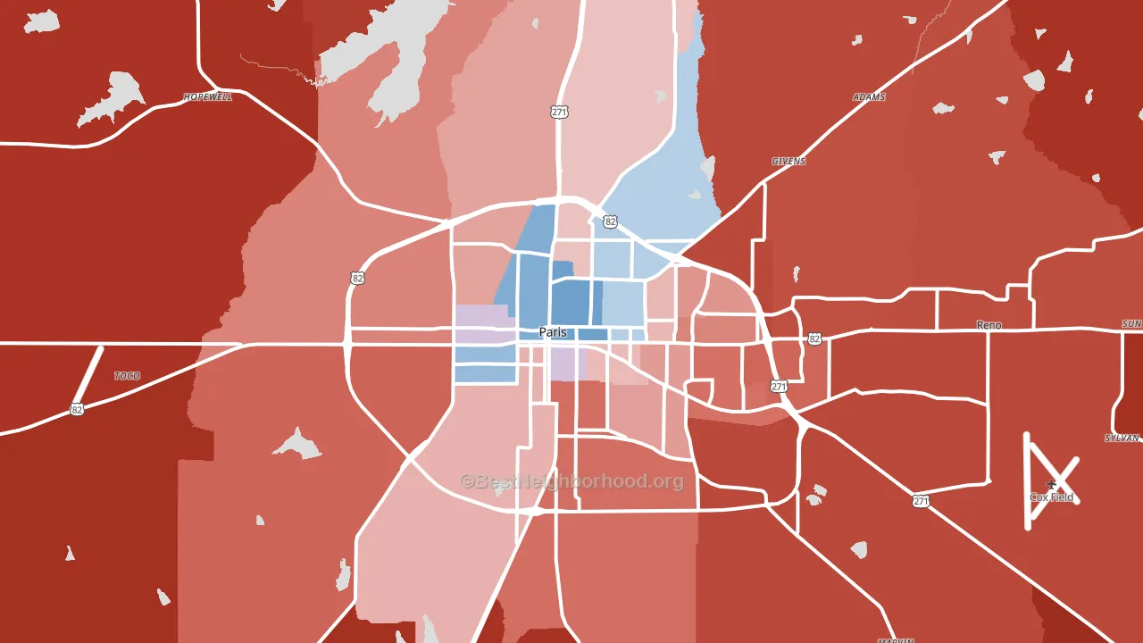 75460, TX block-group political-lean map
