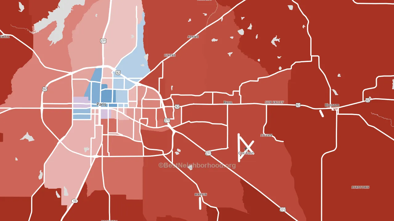 75462, TX block-group political-lean map