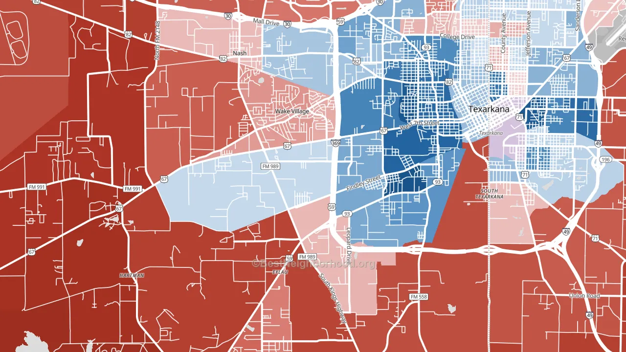 75501, TX block-group political-lean map